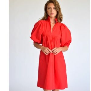 Never a Wallflower Red Poplin High Neck Dress with Balloon Sleeves SIZE MEDIUM